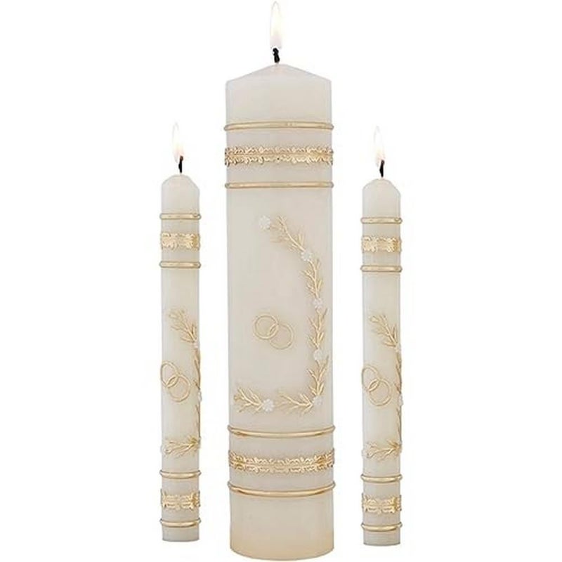 Will & Baumer CB Church Supply Hand Crafted Wedding Candle Set by Will & Baumer, Set of 3, Flowers & Rings - Image 1